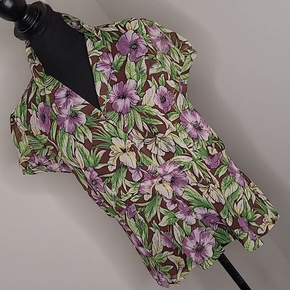 Sag Harbor Tops - Sag Harbor  sz PL sheer floral button front collared blouse